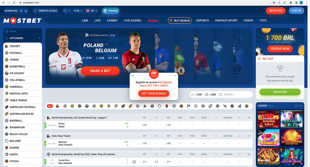 Mostbet - Betting market variety